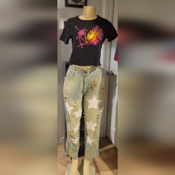 Vintage Wash Distressed Star Jeans from Paper Lace SZ M - Picture 1 of 6